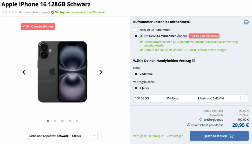 Apple iPhone 16 128GB Handyhelden.de 