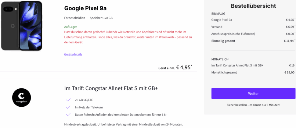 Pixel 9a mit Congstar