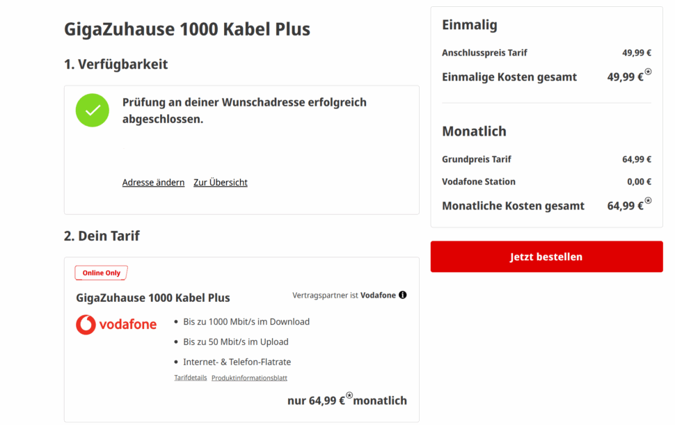 Vodafone Gigazuhause 1000 Plus Angebot