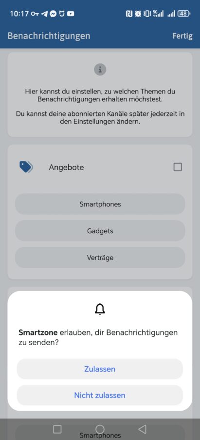 Smartzone App Rechte Benachrichtigungen