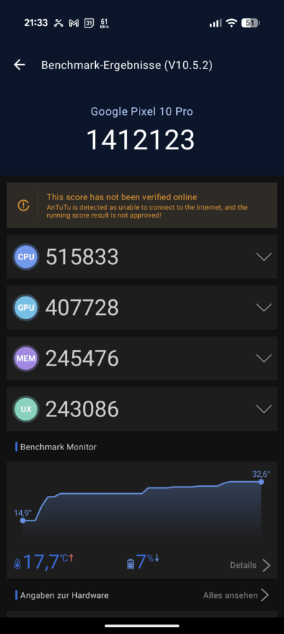Google Pixel 10 Pro Benchmark Screenshot 2