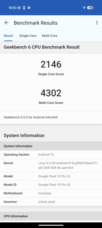 Benchmarks Pixel 10 Pro XL 1