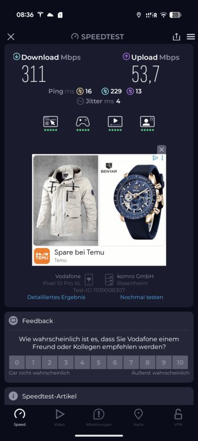 SIM Netz Empfang WLAN Test Pixel 10 Pro XL 4