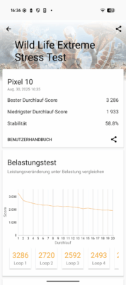 Google Pixel 10 3dmark wildlife extreme stresstest