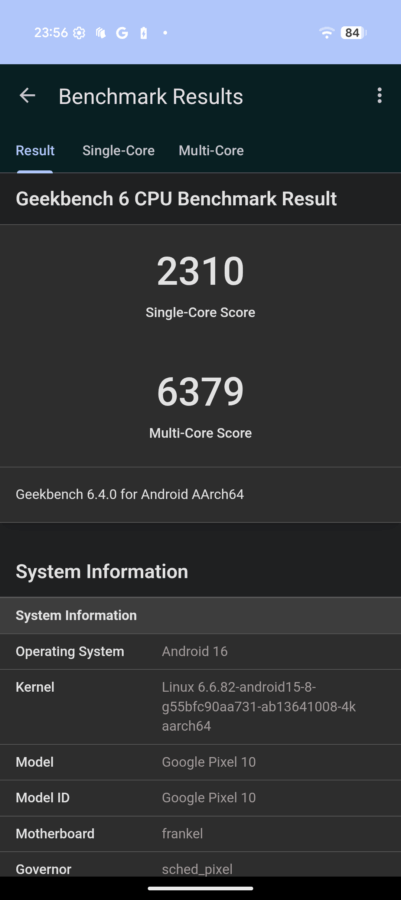 Google Pixel 10 geekbench 6