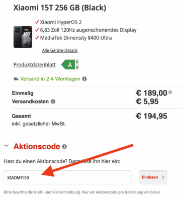 Gutschein XIAOMI150 Xiaomi 15t