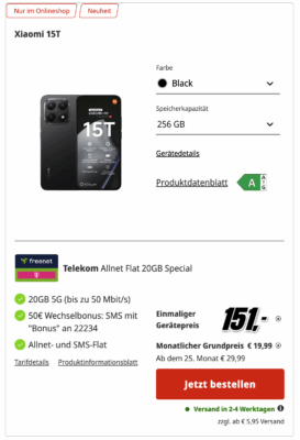 Xiaomi 15T 20gb Telekom Vertrag