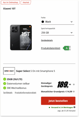 Xiaomi 15T 25GB o2 Vertrag