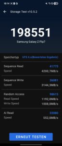 Samsung Galaxy Z Flip 7 Test Screenshot Speicher