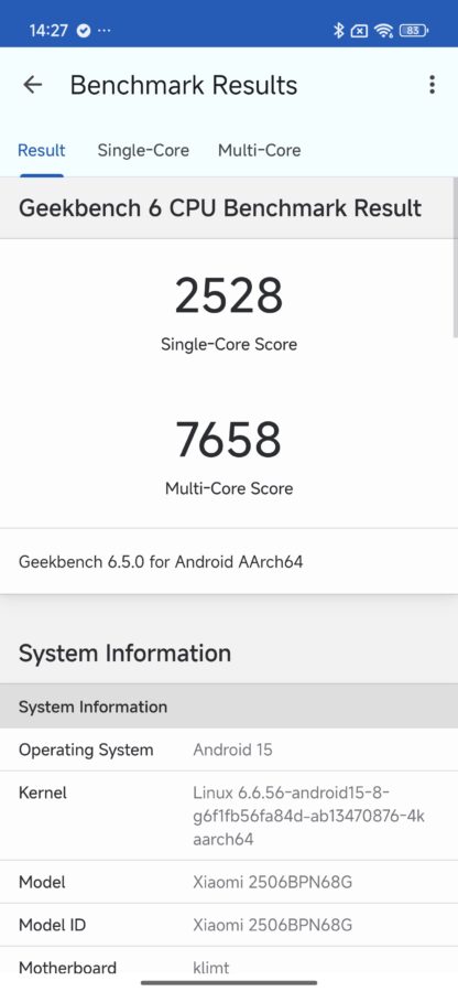 Xiaomi 15T Pro Benchmark geekbench 6