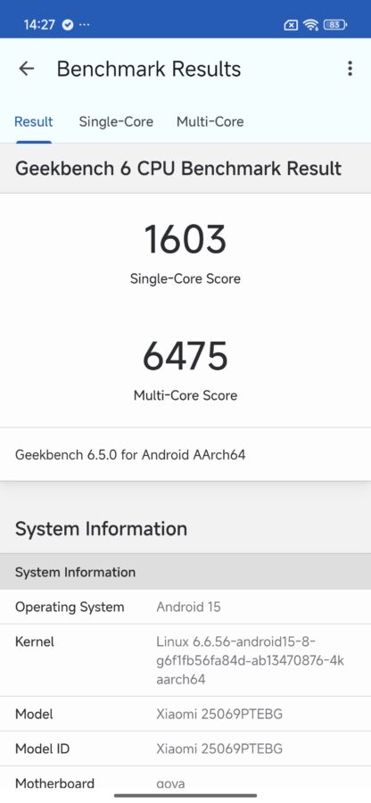 Xiaomi 15T Benchmark geekbench 6