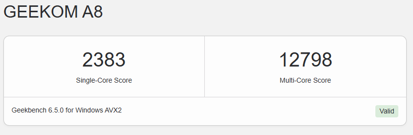 Geekom A8 GeekBench 6