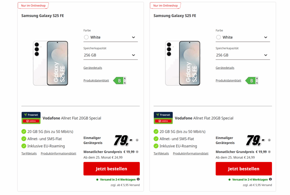 Samsugn Galaxy S25 FE 256GB Angebot