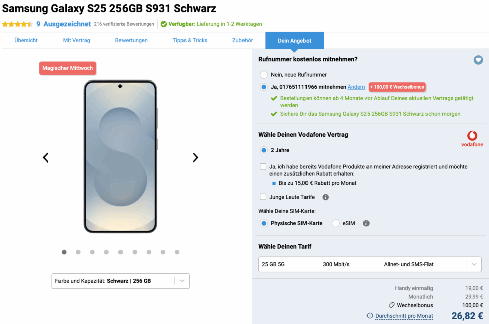 Samsung Galaxy S25 256GB S931 Schwarz gomibo vertrag