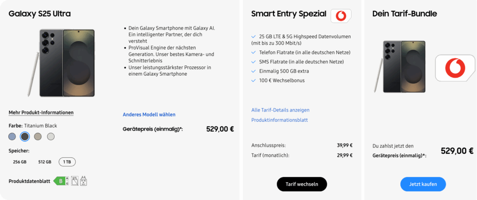 S25 Ultra 1TB mit Vodafone