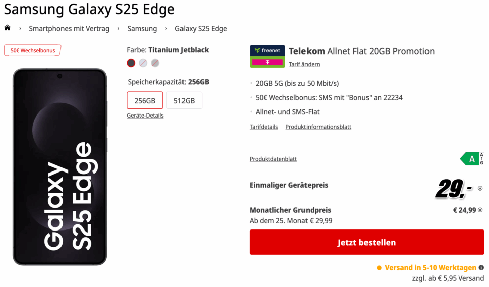 Screenshot 2025 10 29 at 10 40 35 Samsung Galaxy S25 Edge mit Vertrag MediaMarkt Tarifwelt