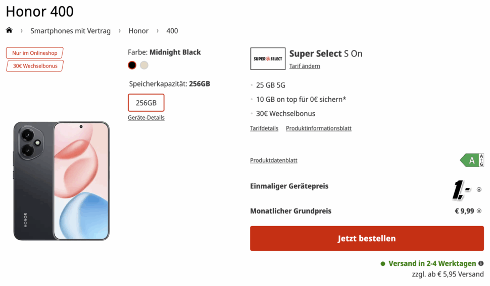 honor 400 vertragsdeal mediamarkt
