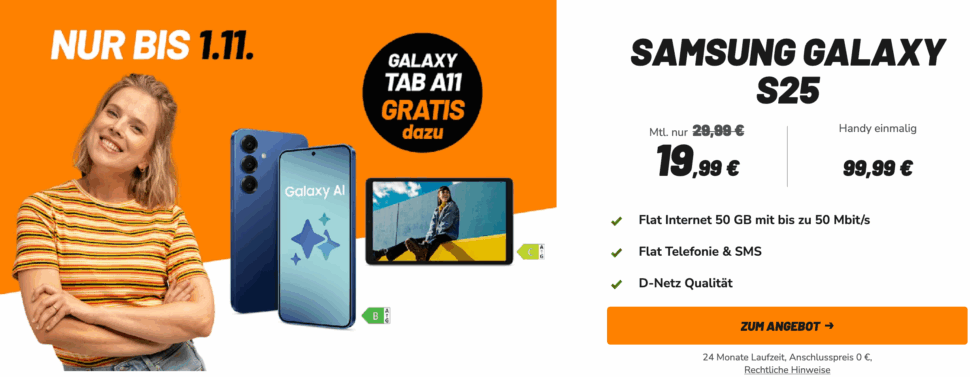 Samsung S25 mit Tab A11 und Klarmobil 50GB Tarif