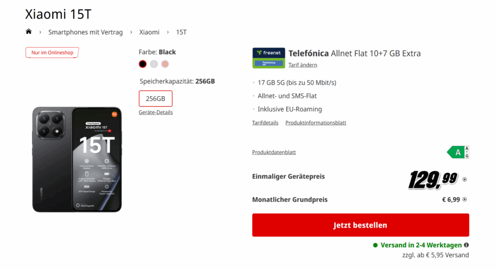 Xiaomi 15T Vertragsdeal Xiaomi 15T Vertragsdeal