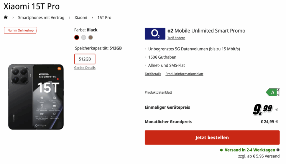 xiaomi 15 pro mediamarkt o2 deal