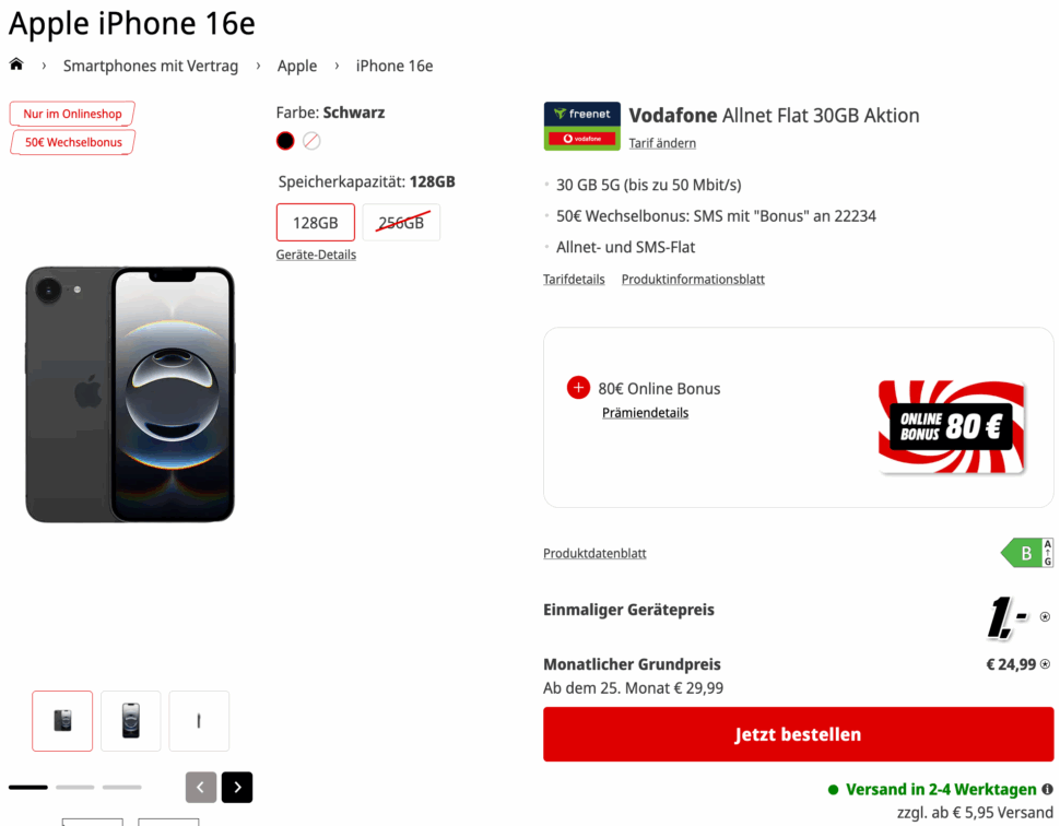 iPhone 16e 80E Online Bonus mit Vertrag MediaMarkt Tarifwelt iPhone 16e 80E Online Bonus mit Vertrag MediaMarkt Tarifwelt