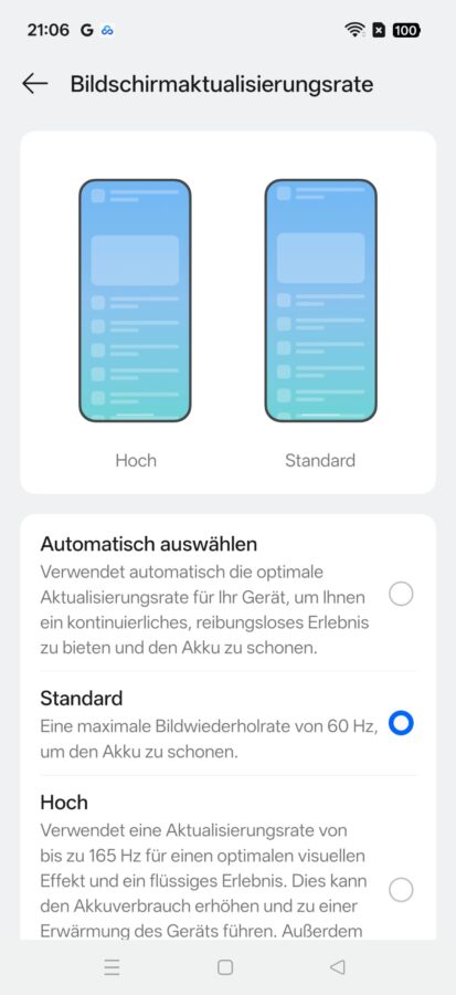 OnePlus 15 Display Settings Bildwiederholrate