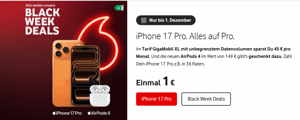 Black Week Deals bei Vodafone