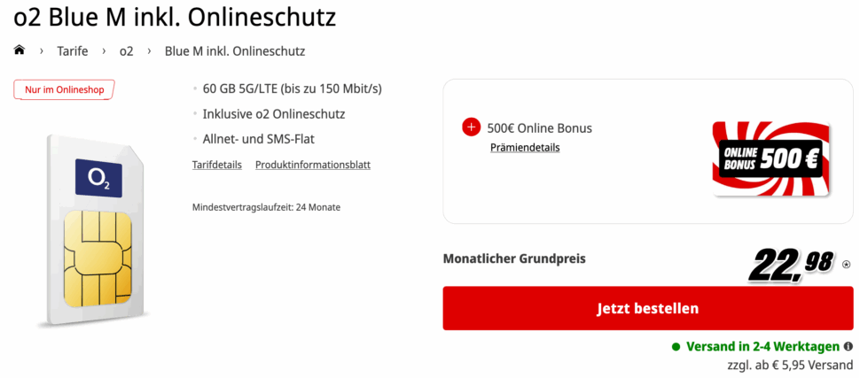 o2 Blue M inkl. Onlineschutz MediaMarkt Tarifwelt