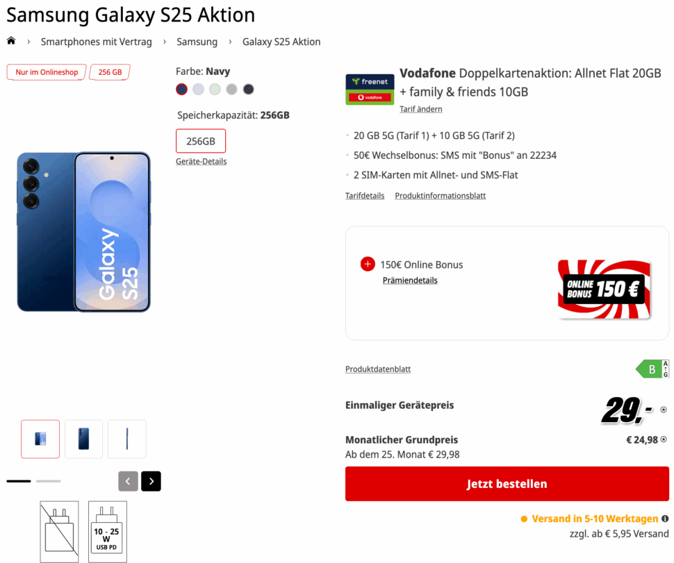 Samsung Galaxy S25 Aktion 150E Online Bonus mit Vertrag MediaMarkt Tarifwelt Samsung Galaxy S25 Aktion 150E Online Bonus mit Vertrag MediaMarkt Tarifwelt