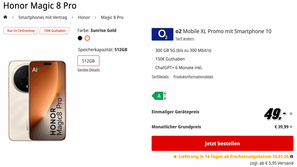 Honor Magic 8 Pro mit O2 Vertrag MediaMarkt Tarifwelt Honor Magic 8 Pro mit O2 Vertrag MediaMarkt Tarifwelt
