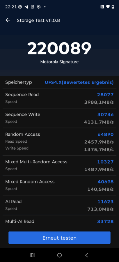 Motorola Signature Benchmark storage Motorola Signature Benchmark storage