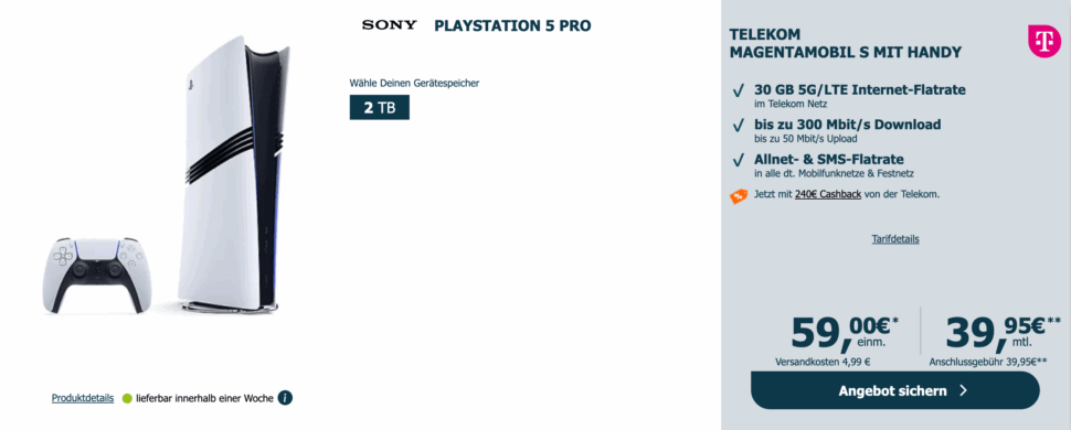 Telekom MagentaMobil S mit PlayStation 5 Pro Telekom MagentaMobil S mit PlayStation 5 Pro