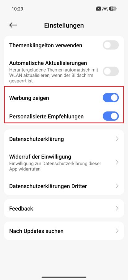 Werbugn Themen App Thems Xiaomi HyperOS deaktiviern 4 Werbugn Themen App Thems Xiaomi HyperOS deaktiviern 4