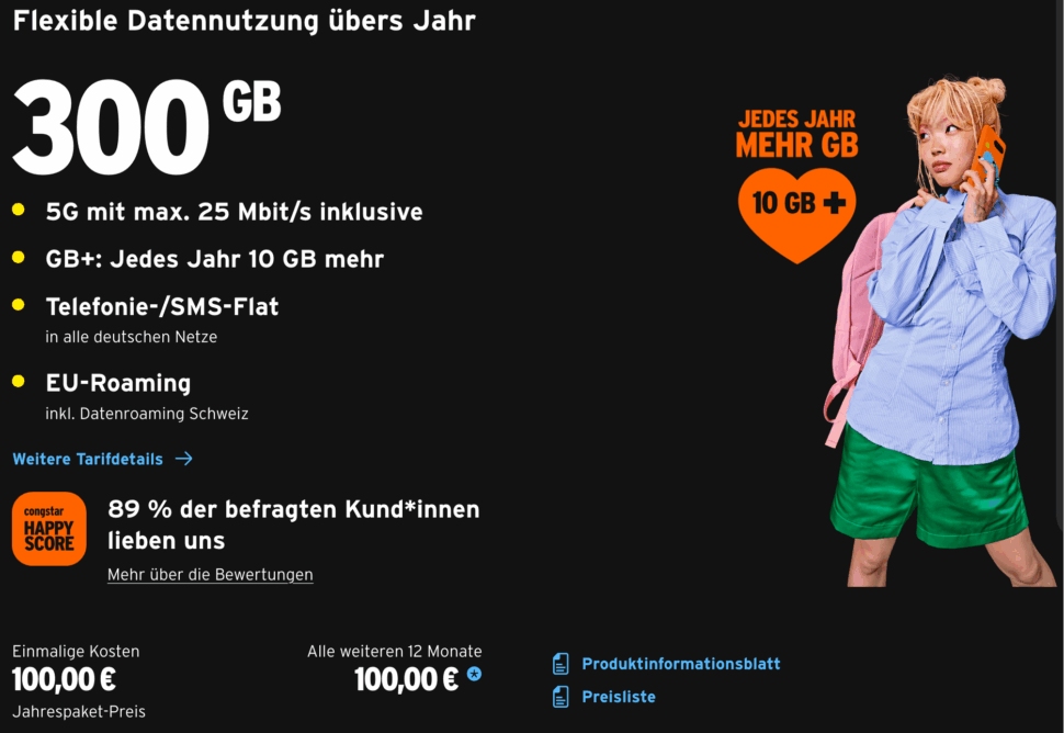 300GB Prepaid Jahrespaket – Allnet Flat fuer 1 Jahr congstar 300GB Prepaid Jahrespaket – Allnet Flat fuer 1 Jahr congstar