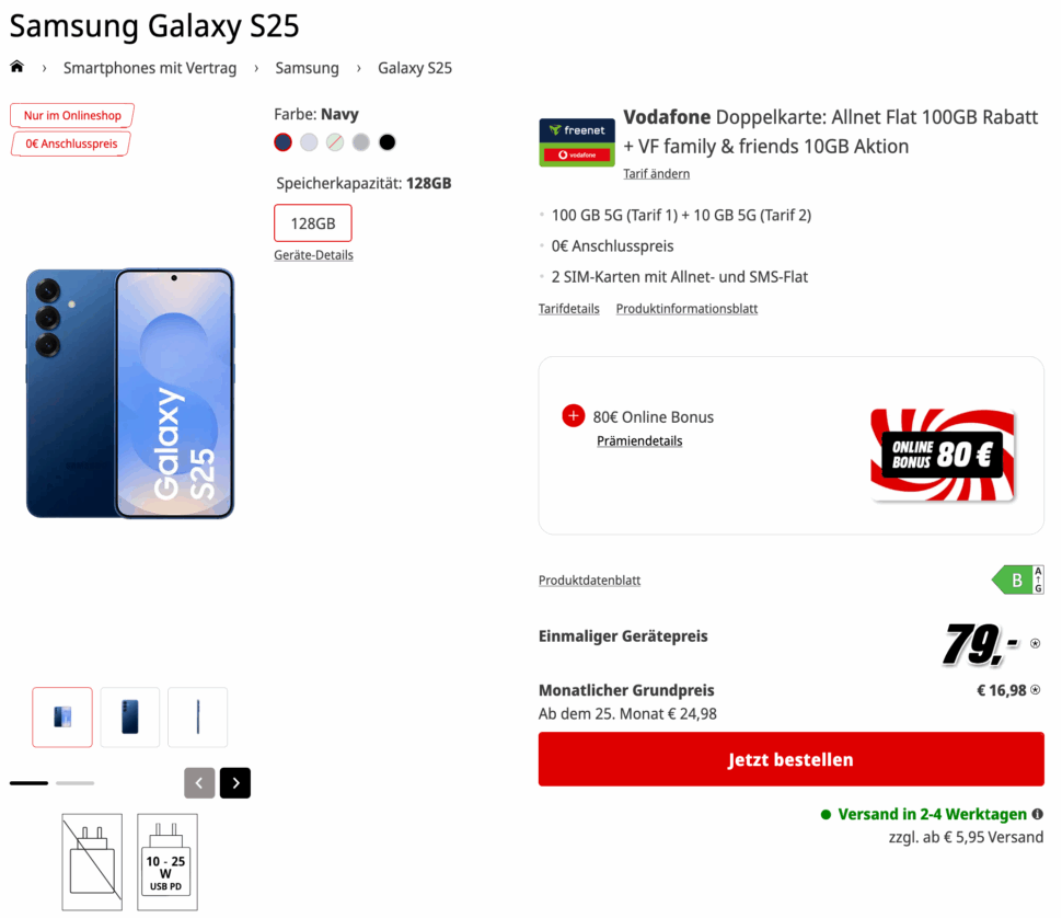 Samsung Galaxy S25 80E Online Bonus mit Vertrag MediaMarkt Tarifwelt Samsung Galaxy S25 80E Online Bonus mit Vertrag MediaMarkt Tarifwelt