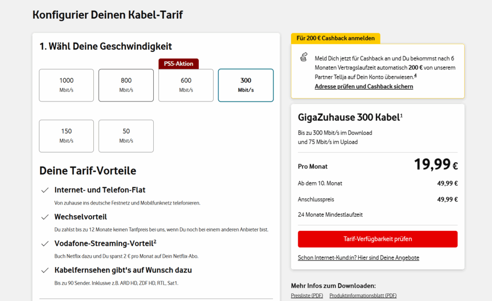 Vodafone Kabel GigaZuhause Cashback Banner I Vodafone Kabel GigaZuhause Cashback Banner I