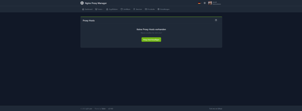Projekt NAS Screenshot NGINX Proxy Manager I Projekt NAS Screenshot NGINX Proxy Manager I