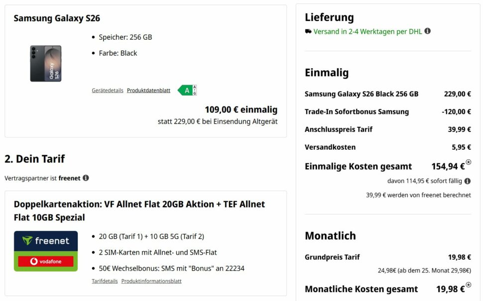 Samsung s26 Vertragsdeal MediaMarkt Freenet zwei Tarife April 26 2 Samsung s26 Vertragsdeal MediaMarkt Freenet zwei Tarife April 26 2