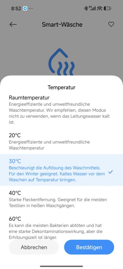 App Einstellungen Waschvorgang Detials 2 App Einstellungen Waschvorgang Detials 2