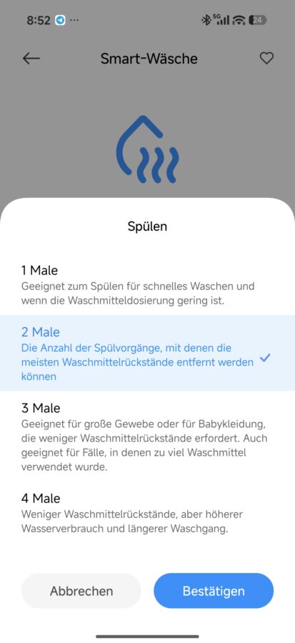 App Einstellungen Waschvorgang Detials 3 App Einstellungen Waschvorgang Detials 3