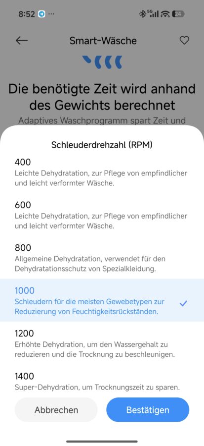 App Einstellungen Waschvorgang Detials 4 App Einstellungen Waschvorgang Detials 4