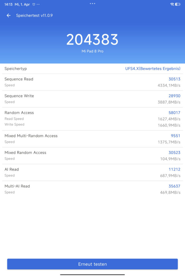 Xiaomi Pad 8 Pro storgage speedtest Xiaomi Pad 8 Pro storgage speedtest