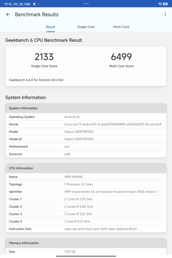 Xiaomi Pad 8 Benchmark geekbench 6 Xiaomi Pad 8 Benchmark geekbench 6