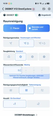 Ecovacs Deebot X12 OmniCyclone Test App Saugeinstellungen Ecovacs Deebot X12 OmniCyclone Test App Saugeinstellungen