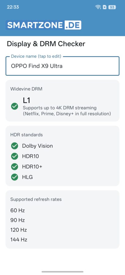 Oppo Find X9 Ultra Smartzone DRM Checker Widevine L1 Oppo Find X9 Ultra Smartzone DRM Checker Widevine L1