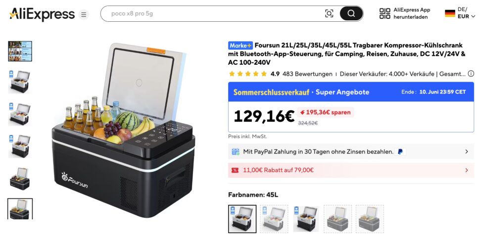 Foursun Kompressor Kuehlbox AliExpress Angebot Foursun Kompressor Kuehlbox AliExpress Angebot