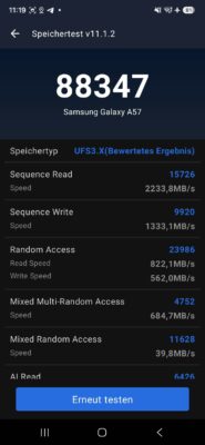 Samsung Galaxy A57 Test Screenshot Speicher Samsung Galaxy A57 Test Screenshot Speicher