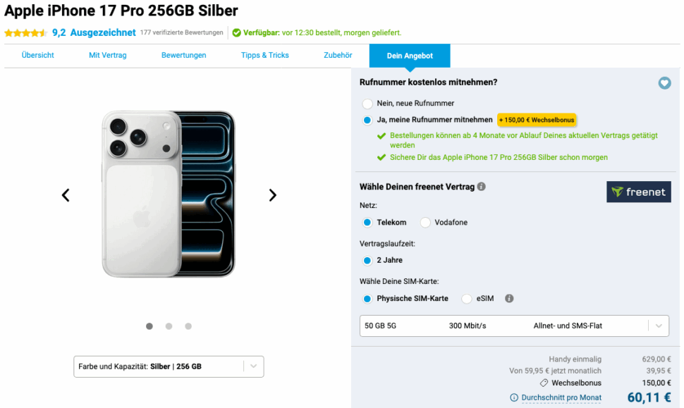 Apple iPhone 17 Pro 256GB Silber Gomibo.de Apple iPhone 17 Pro 256GB Silber Gomibo.de
