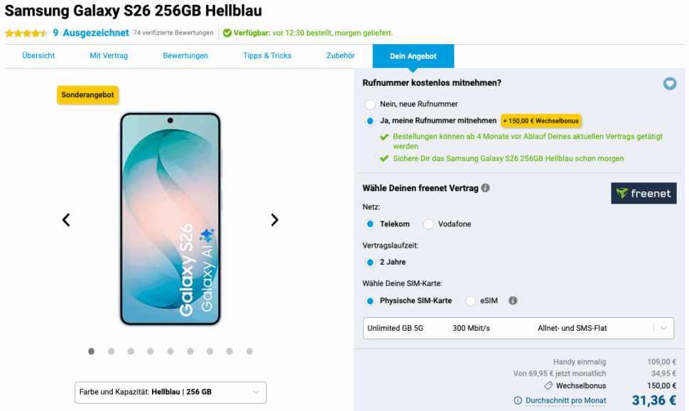 Samsung Galaxy S26 256GB Hellblau Gomibo.de Samsung Galaxy S26 256GB Hellblau Gomibo.de