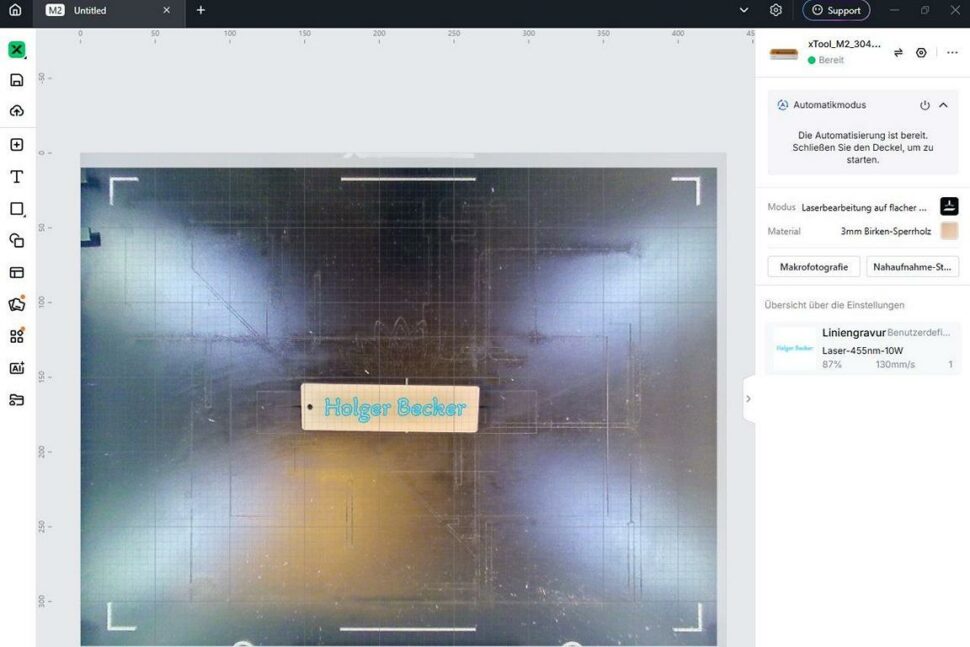 xToolM2 50 Positionierung des Ausdrucks beim xTool M2